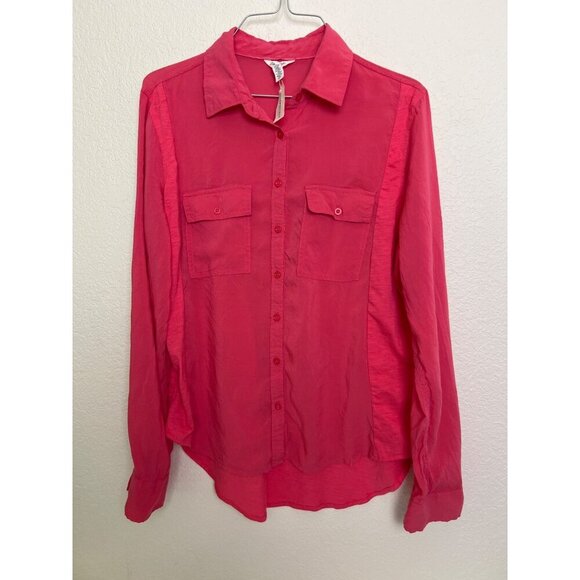 Aeropostale Large Hot Pink Button Down Blouse Top BARBIE Pink New with tags - Picture 1 of 5